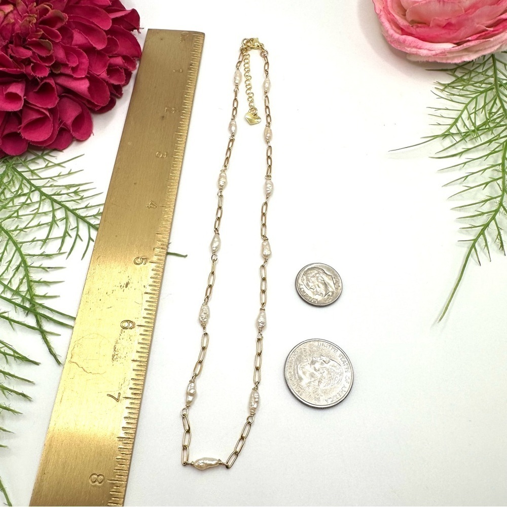 NEW⚜️Baroque Pearl Chain Hand Wired Necklace -16” - Picture 6 of 6